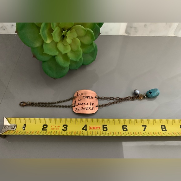 Boho Inspirational Bracelet with Copper, Turquoise, and Freshwater Pearl - Picture 6 of 6